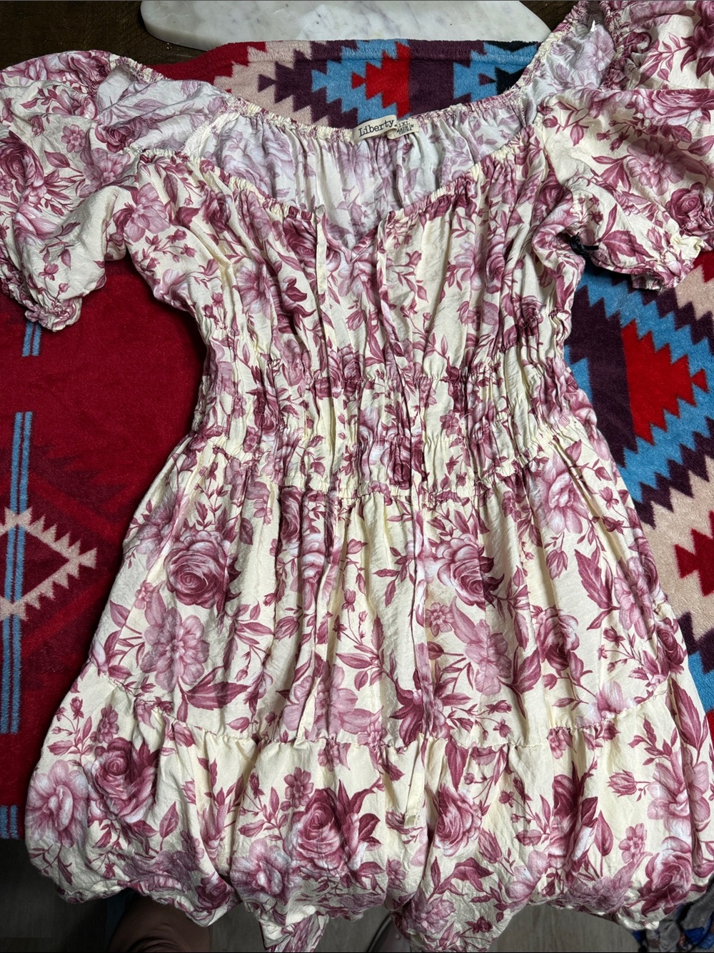 Liberty Pink Floral Smocked Cream Dress for Girls